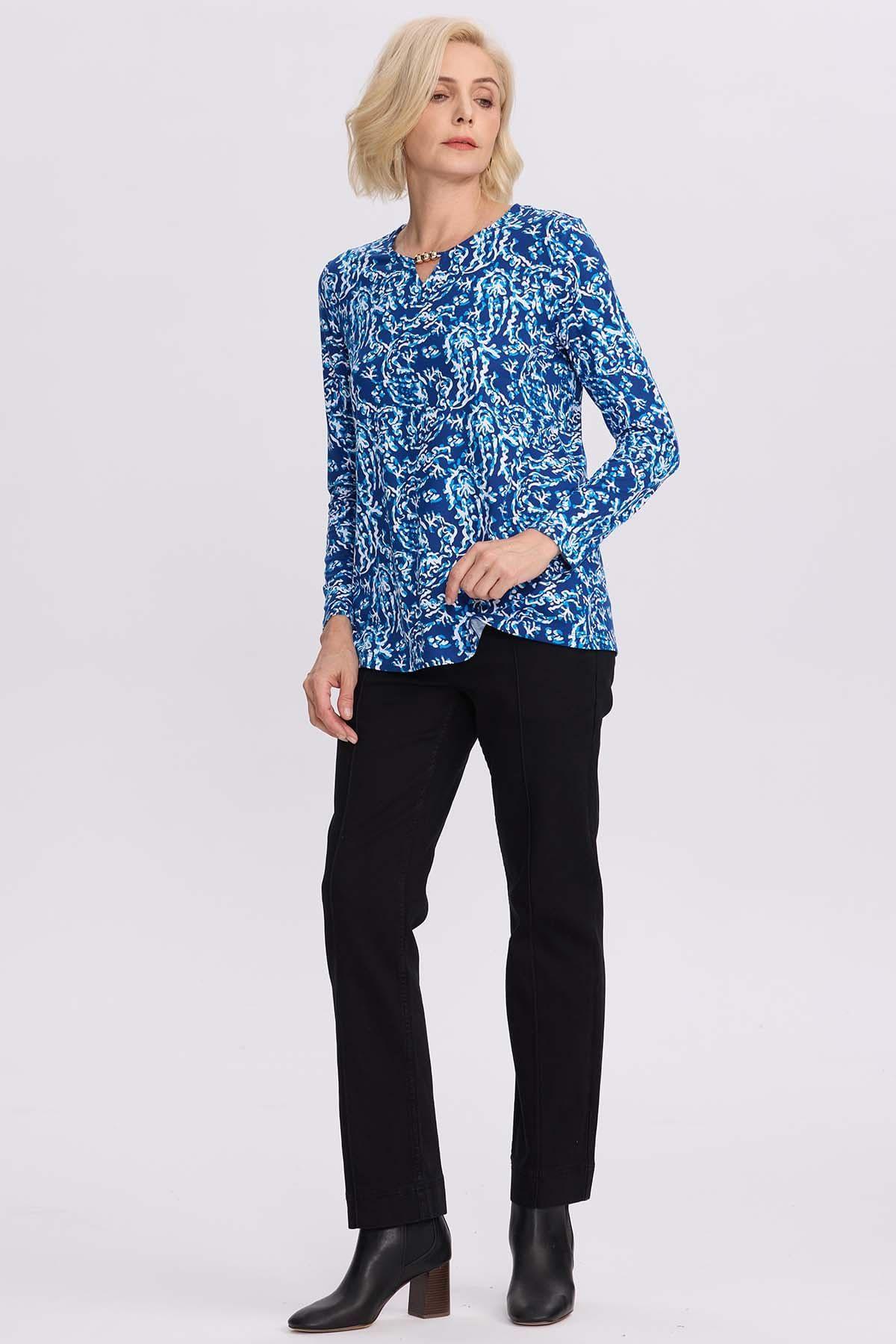 Polera Mujer Evasé Con Aplicación Azul-3