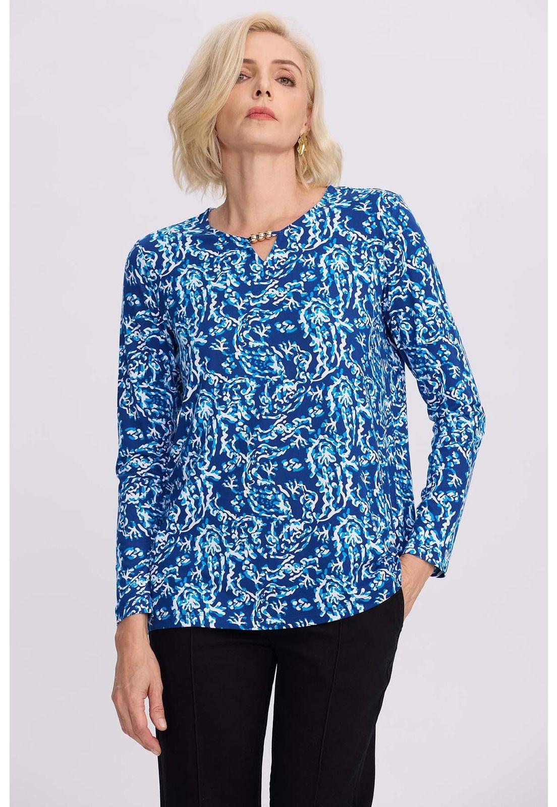 Polera Mujer Evasé Con Aplicación Azul-0