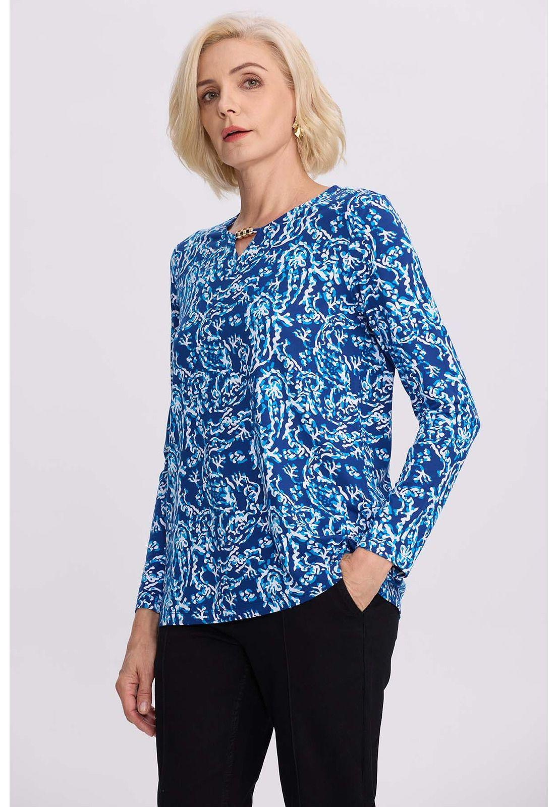 Polera Mujer Evasé Con Aplicación Azul-1