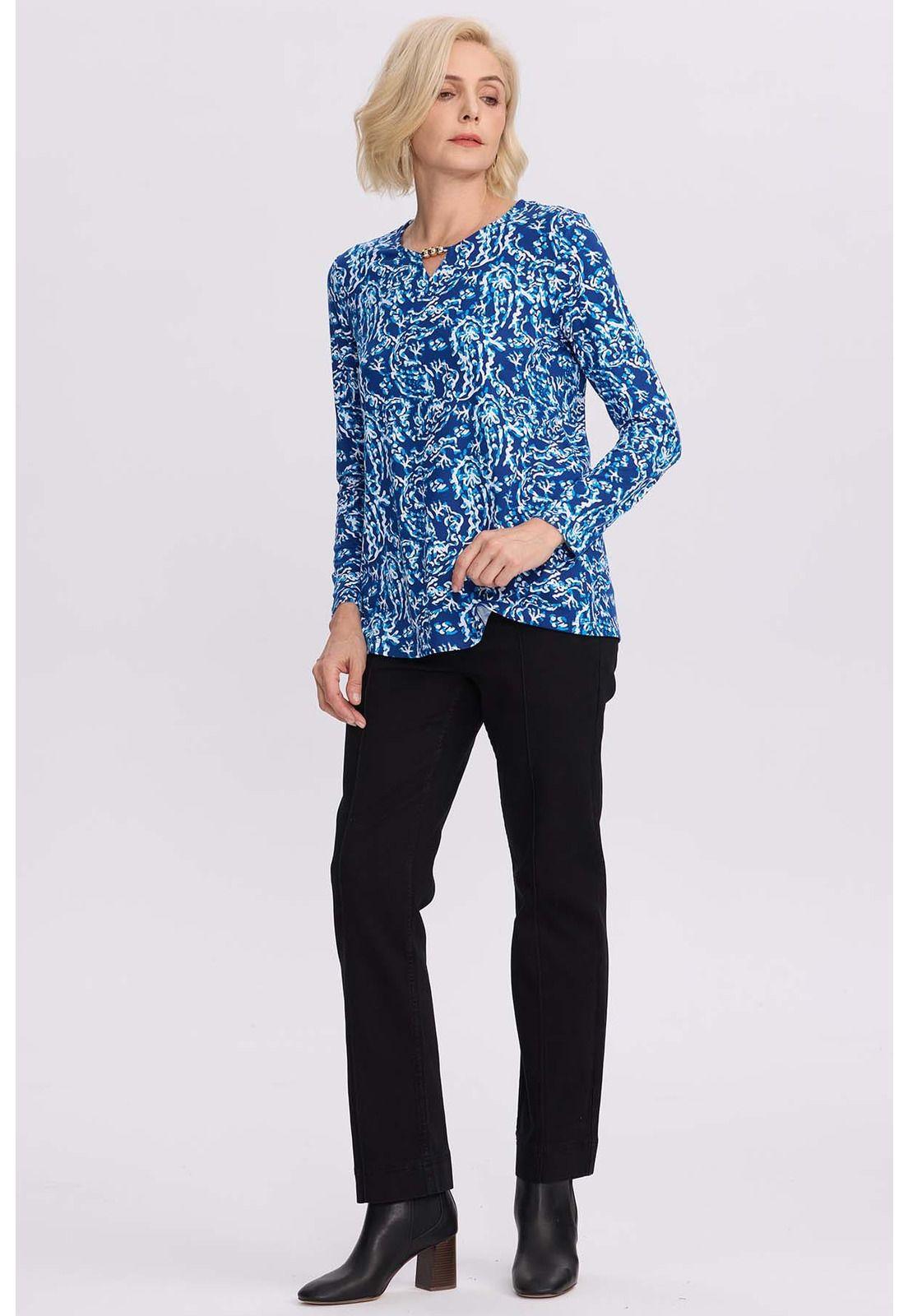 Polera Mujer Evasé Con Aplicación Azul-3