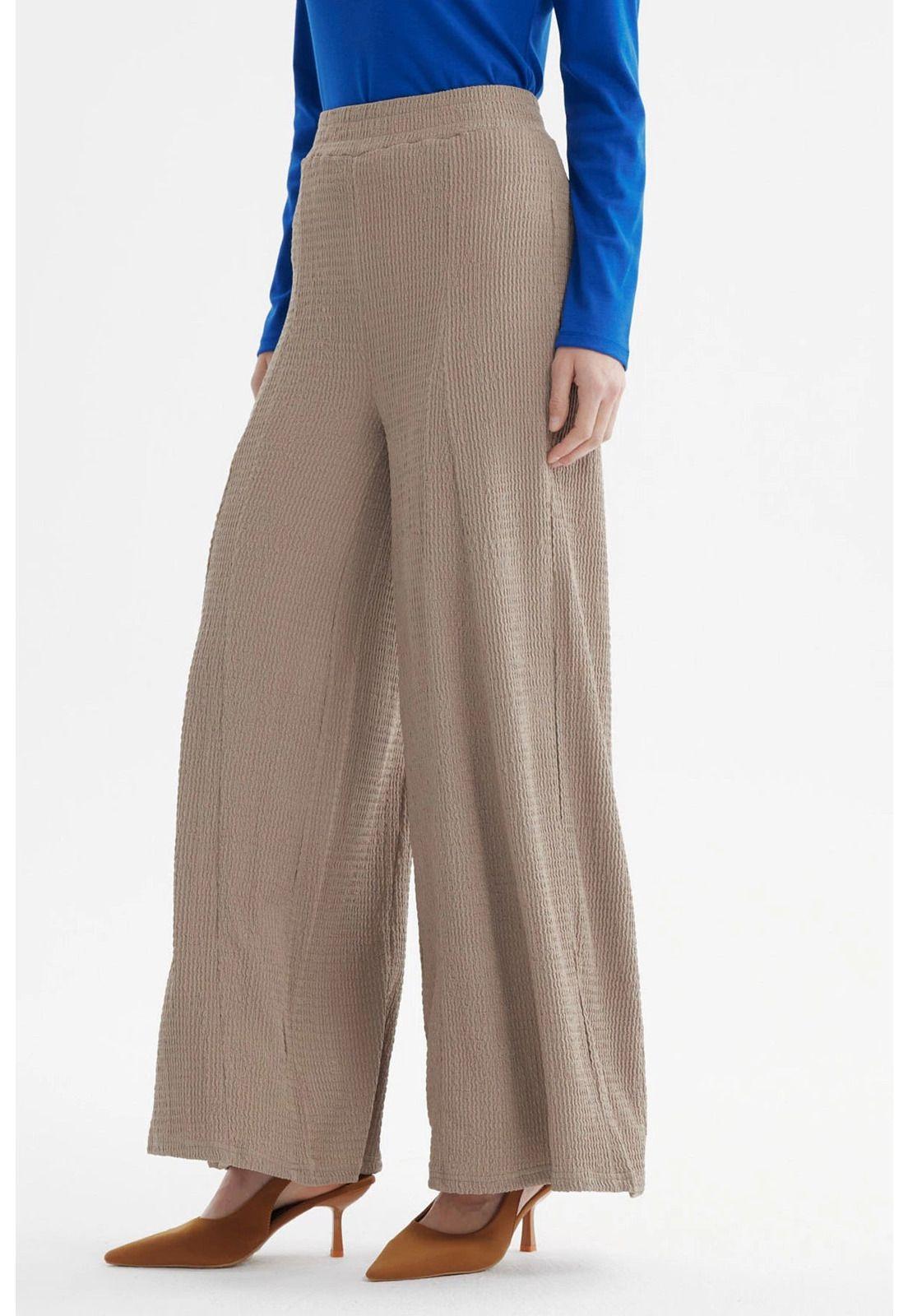 Pantalón Mujer Wide Leg Beige-1