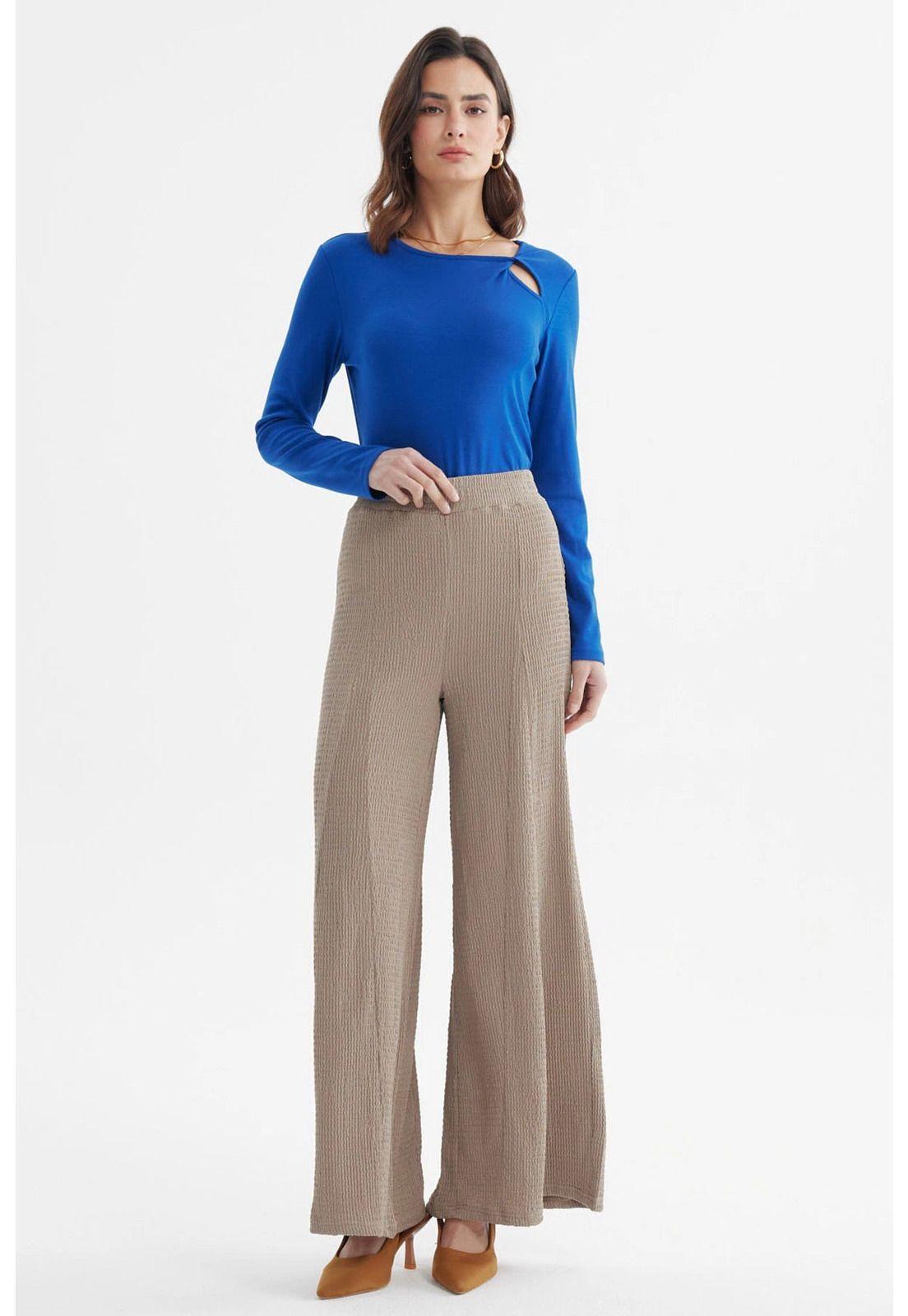 Pantalón Mujer Wide Leg Beige-3