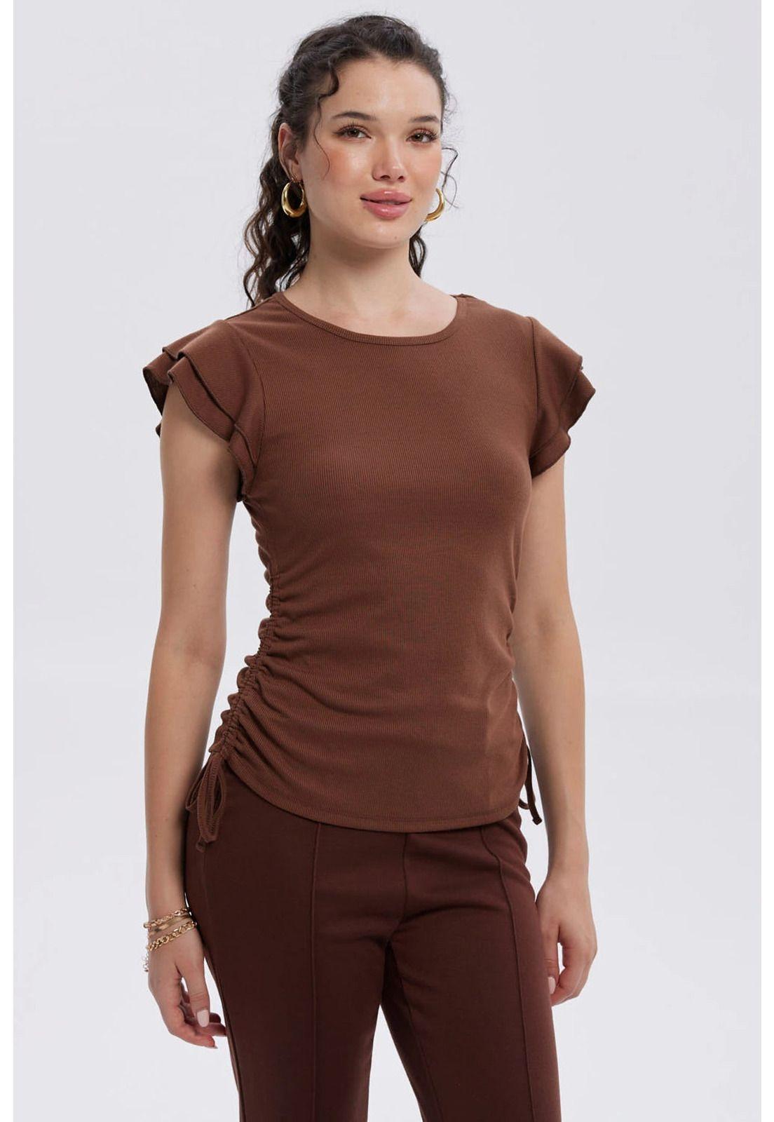 Polera Mujer Manga Vuelos Café Oscuro-0