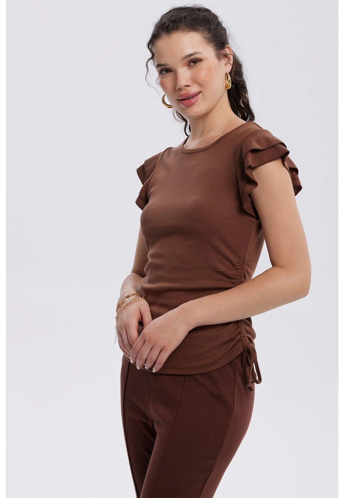 Polera Mujer Manga Vuelos Café Oscuro-1