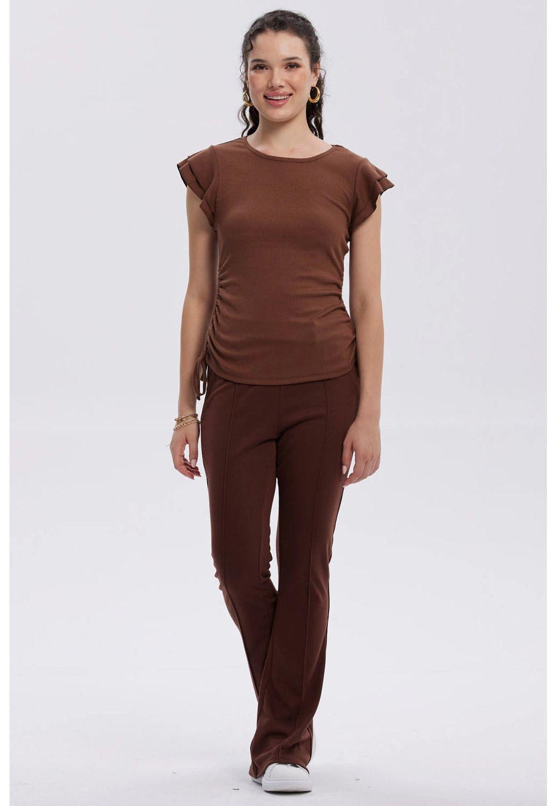 Polera Mujer Manga Vuelos Café Oscuro-3