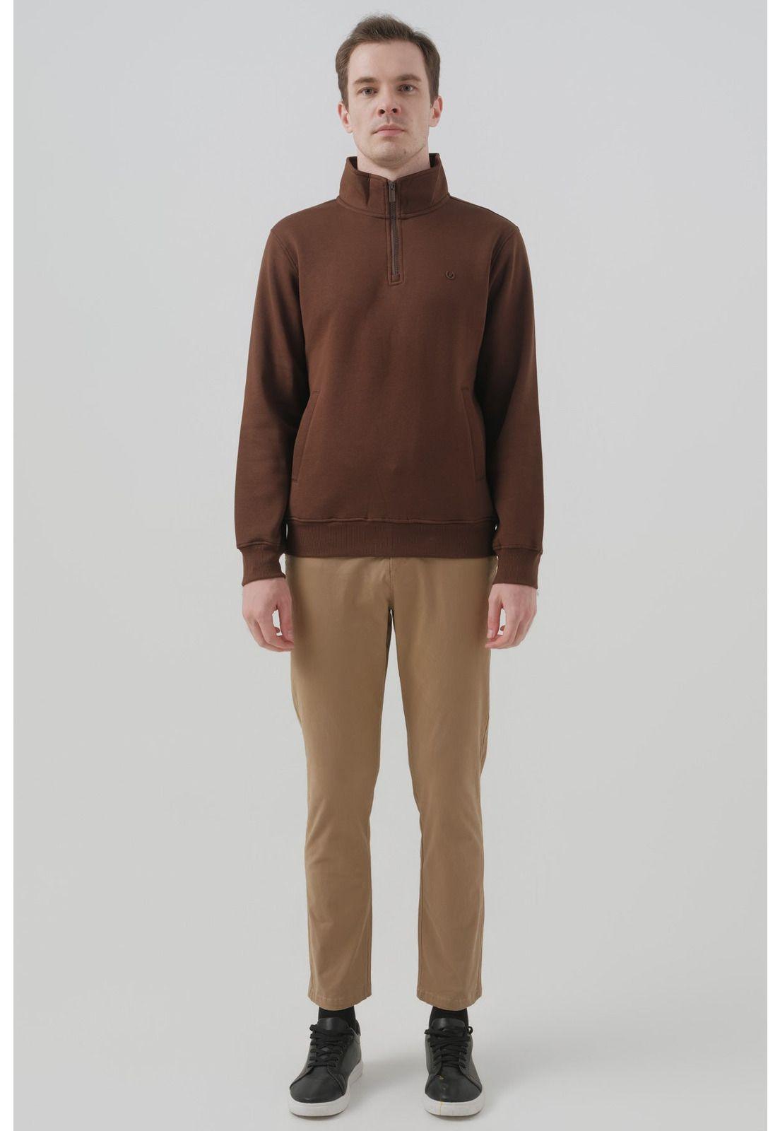 Polerón Hombre Regular Half Zipper Café-3