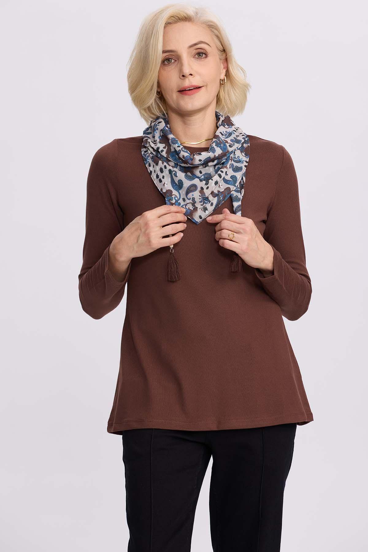 Sweater Mujer Con Pañuelo Cafe-0