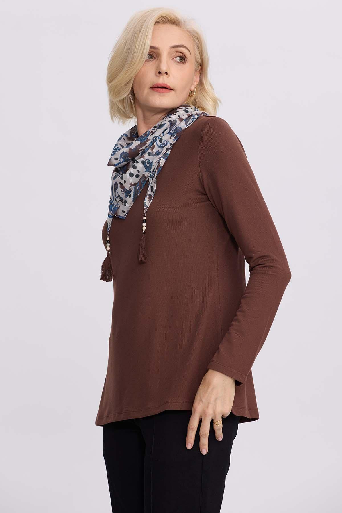 Sweater Mujer Con Pañuelo Cafe-1