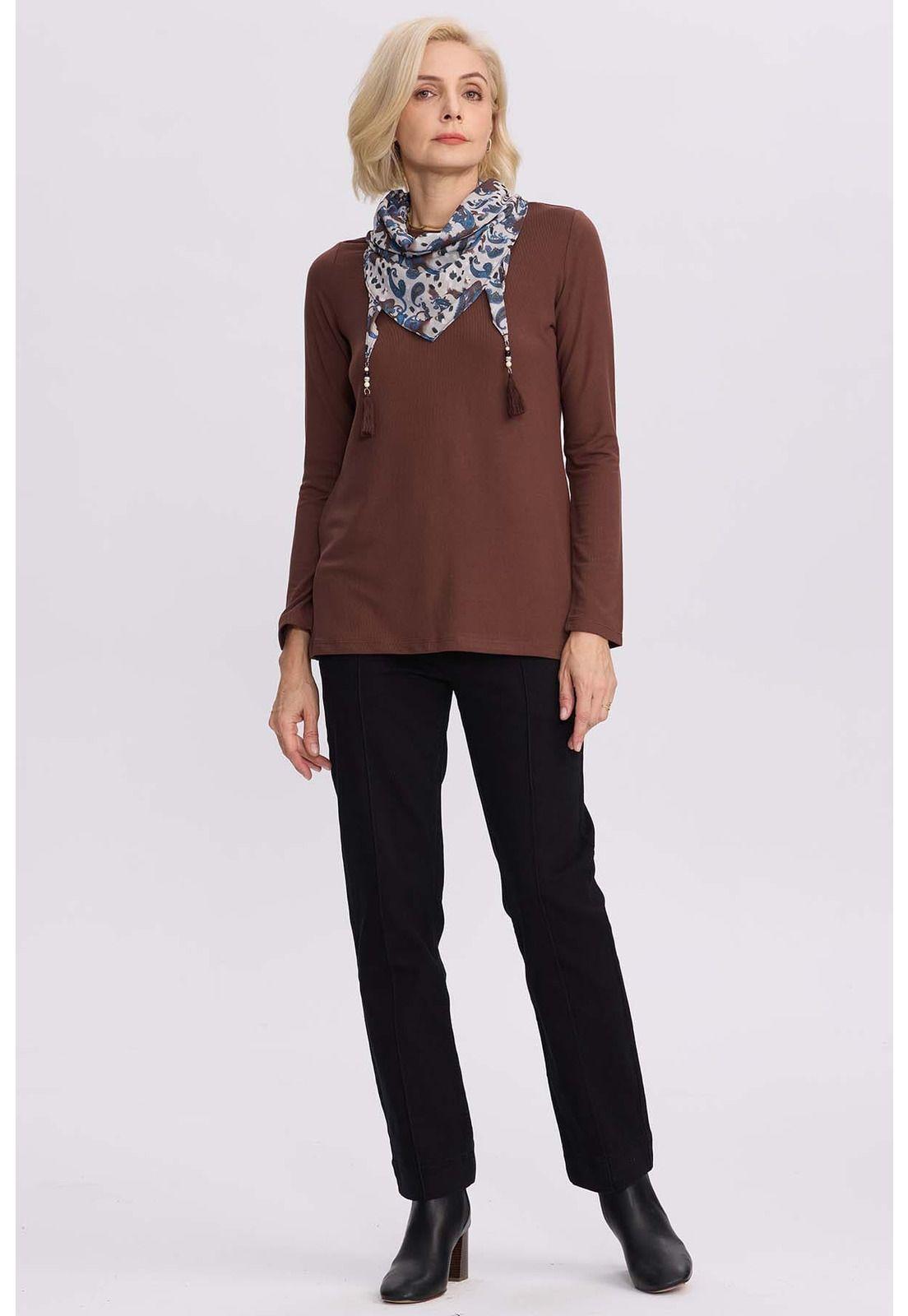 Sweater Mujer Con Pañuelo Café-3