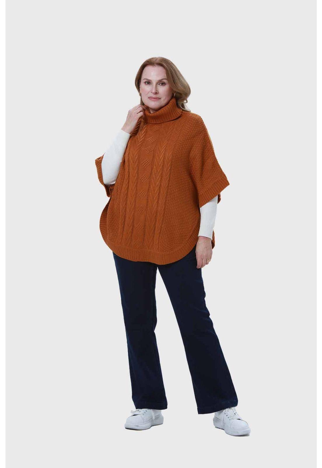 Sweater Mujer Poncho Camel-3