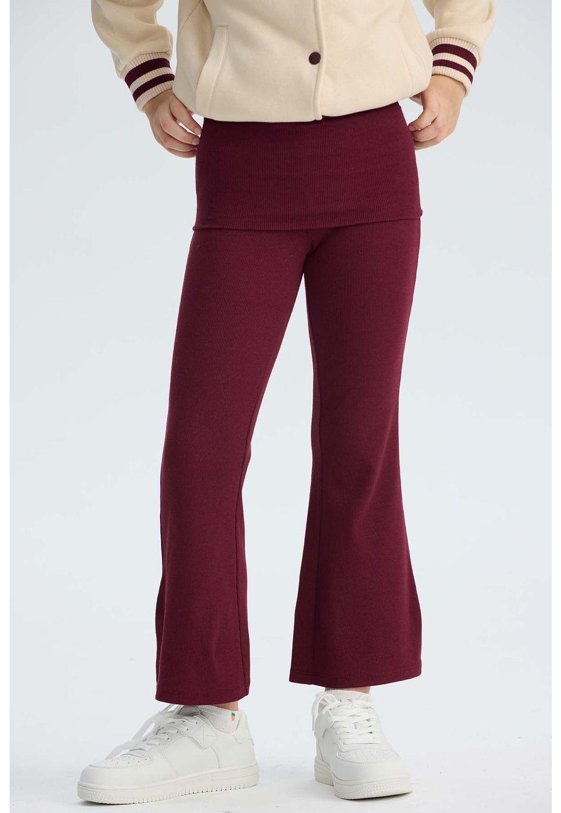 Calza Niña Pretina Doble Burdeo-2