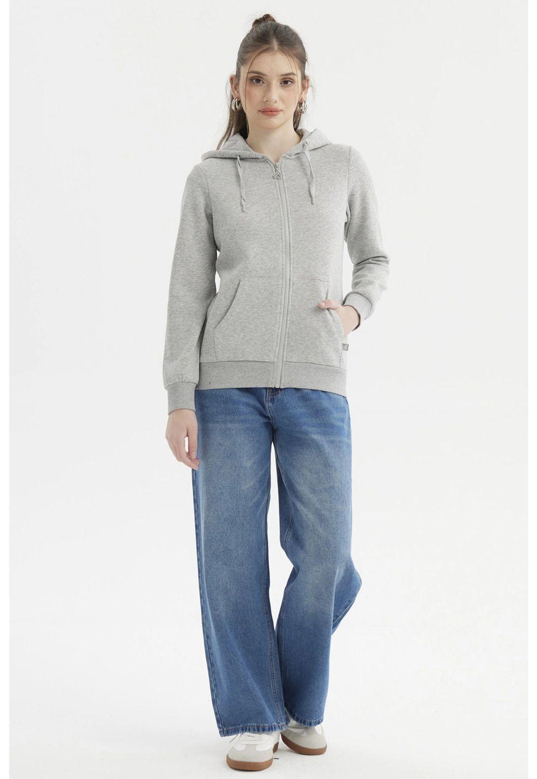 Polerón Mujer Abierto Hodie Gris Melange-3