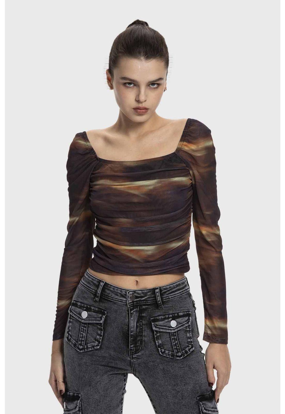 Polera Mujer Drapeada Bardot Café-0