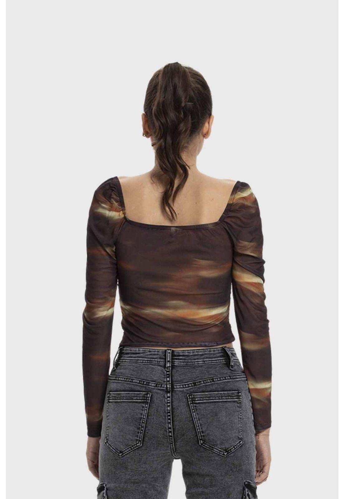 Polera Mujer Drapeada Bardot Café-2