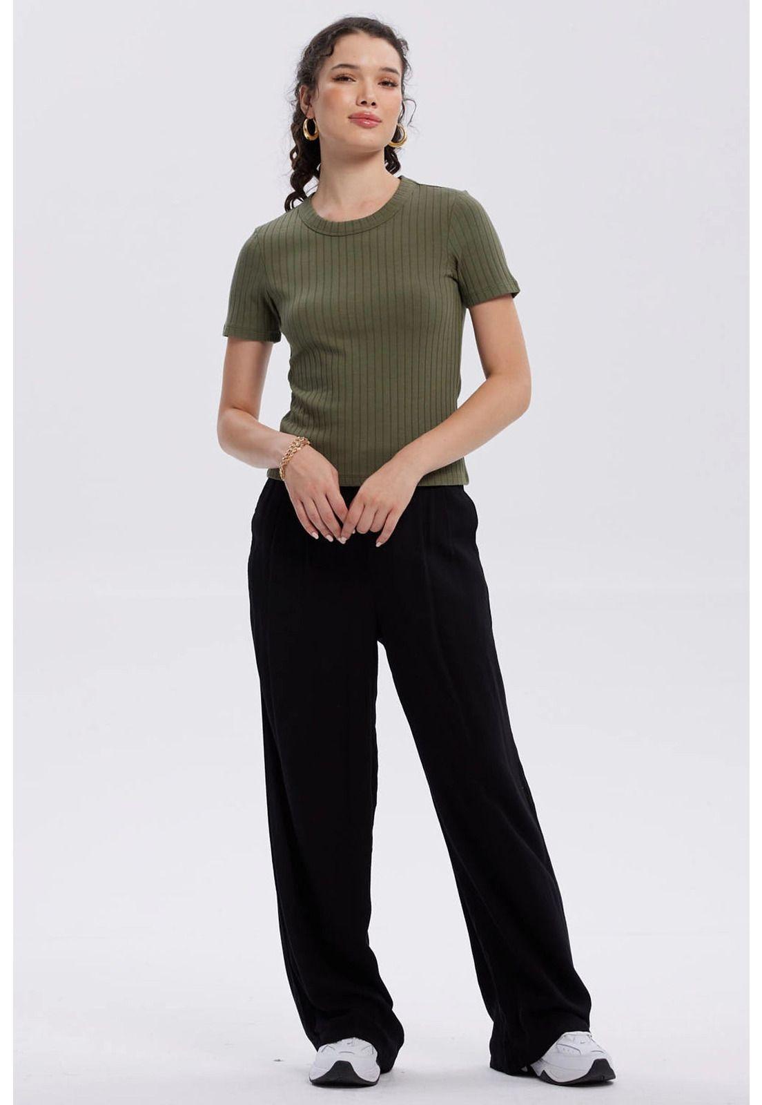 Polera Mujer Rib Crop Lisa Verde Musgo-3