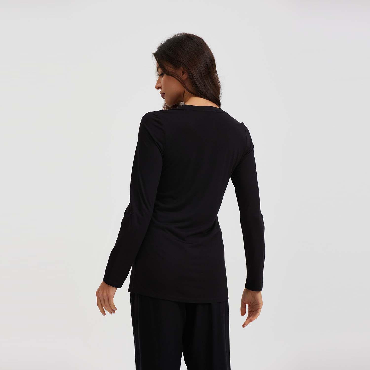 Polera Manga Tipo Roll Up Negro Mujer-2