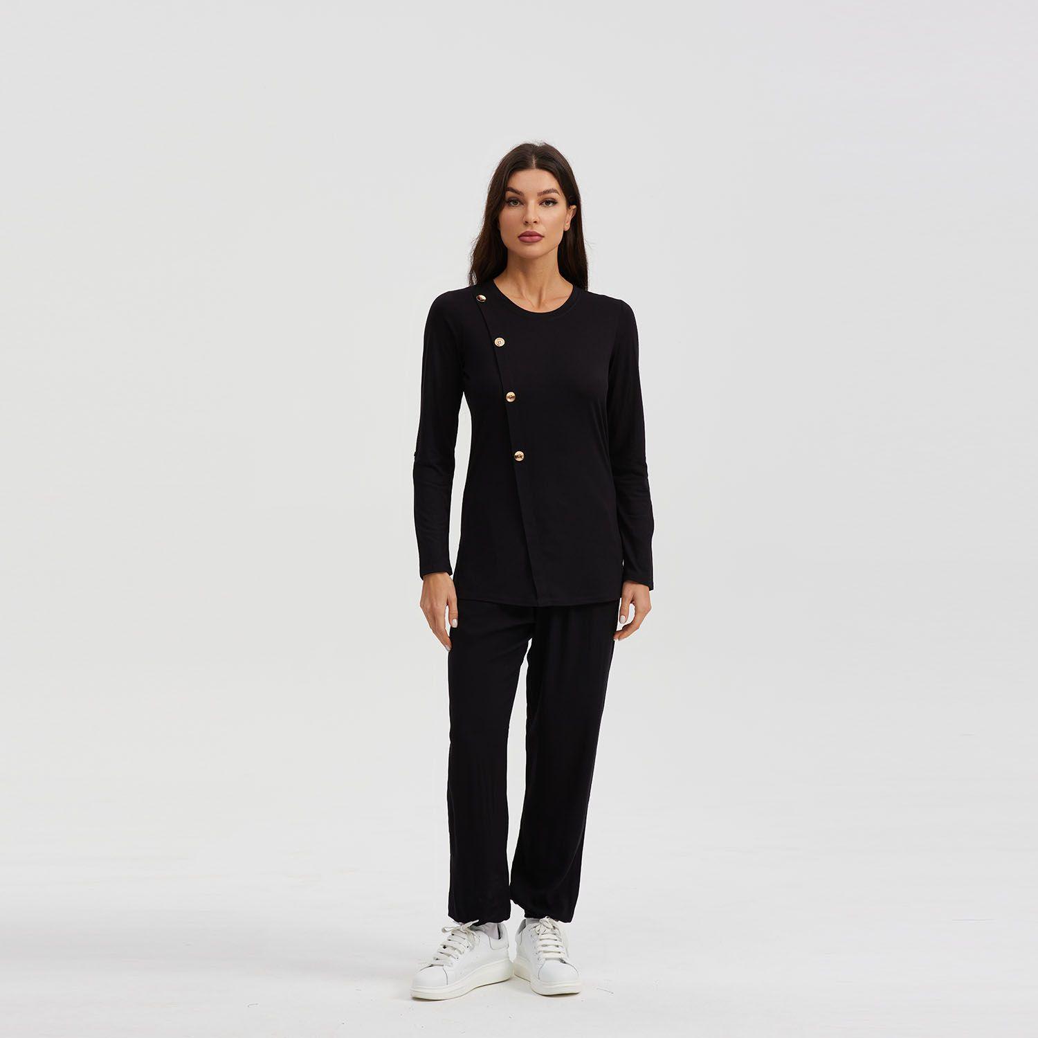 Polera Manga Tipo Roll Up Negro Mujer-3