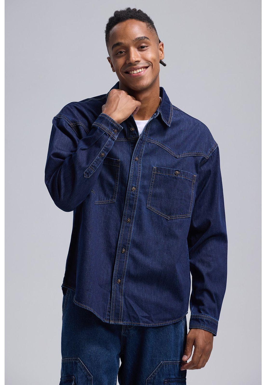 Camisa Hombre Sobre Camisa Doble Azul-0