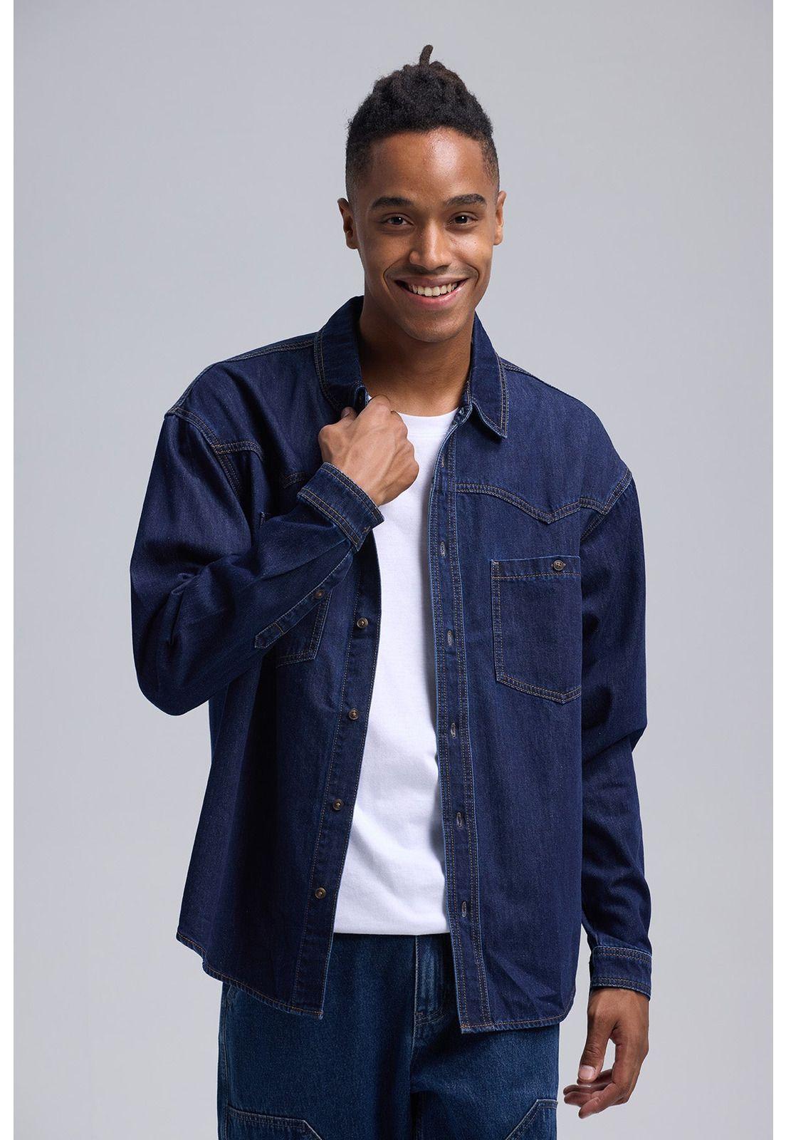 Camisa Hombre Sobre Camisa Doble Azul-1