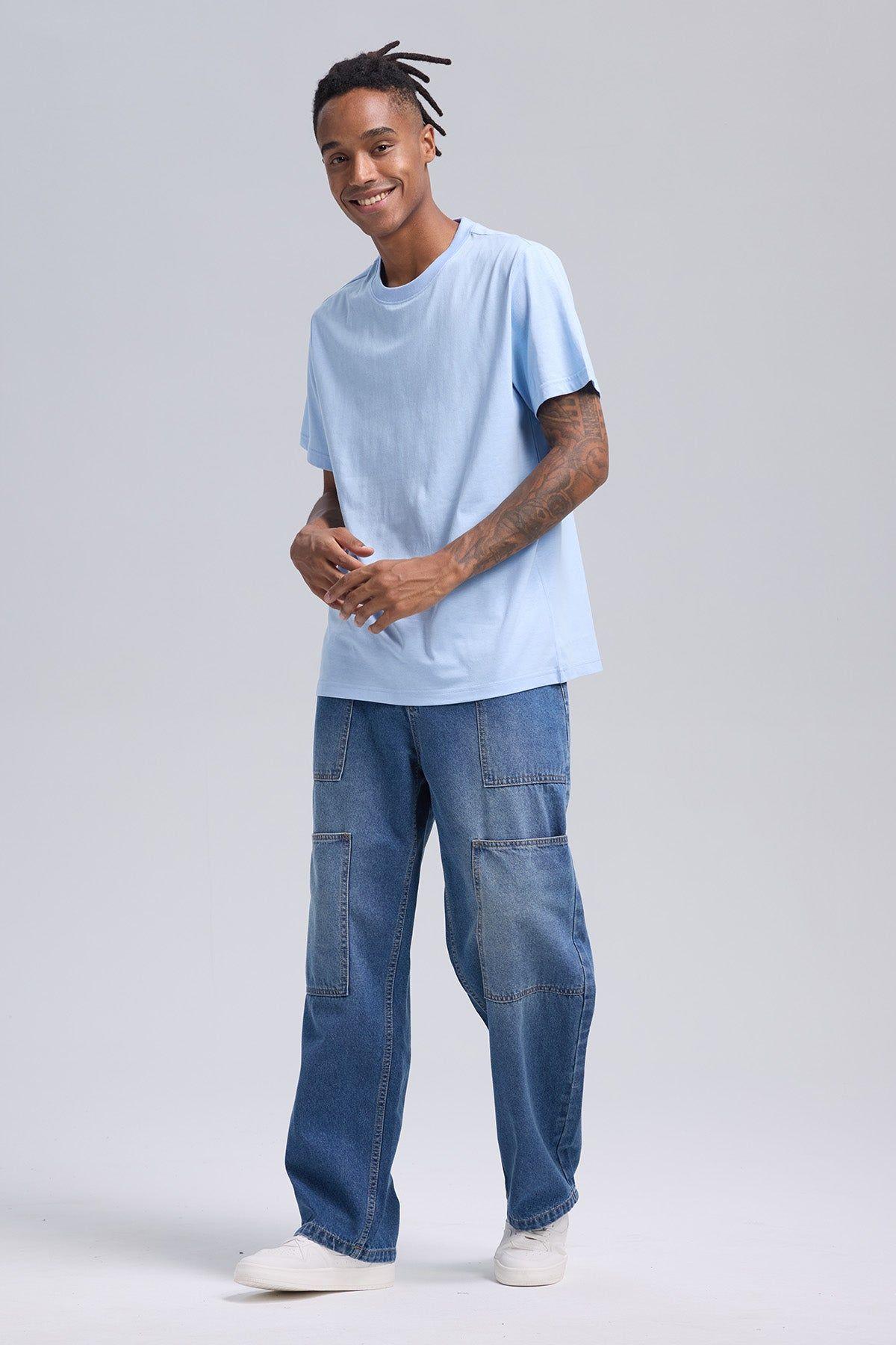 Polera Hombre Long Fit Básica Celeste-3