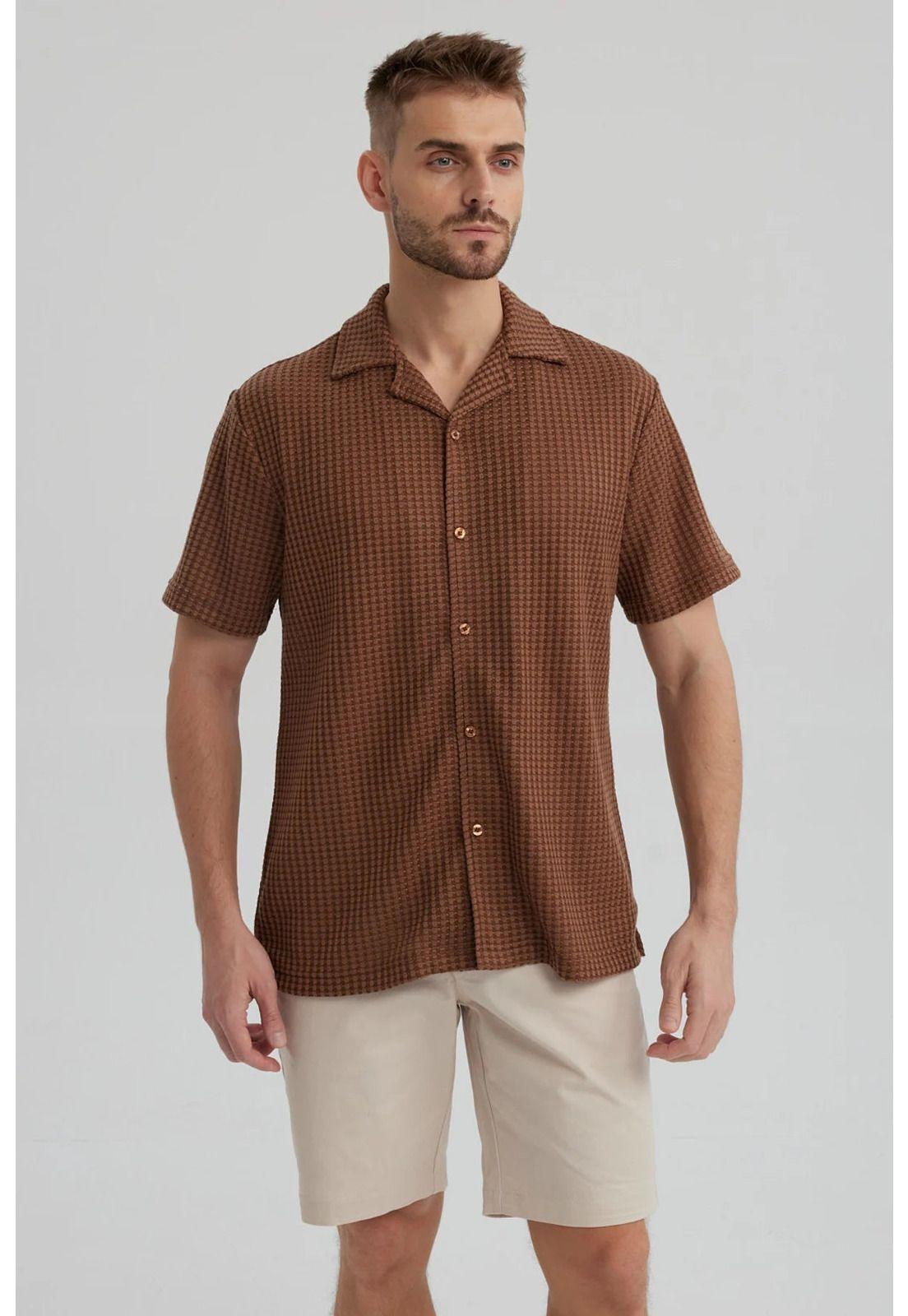 Camisa Hombre Slim Cuello Camisero Café-0