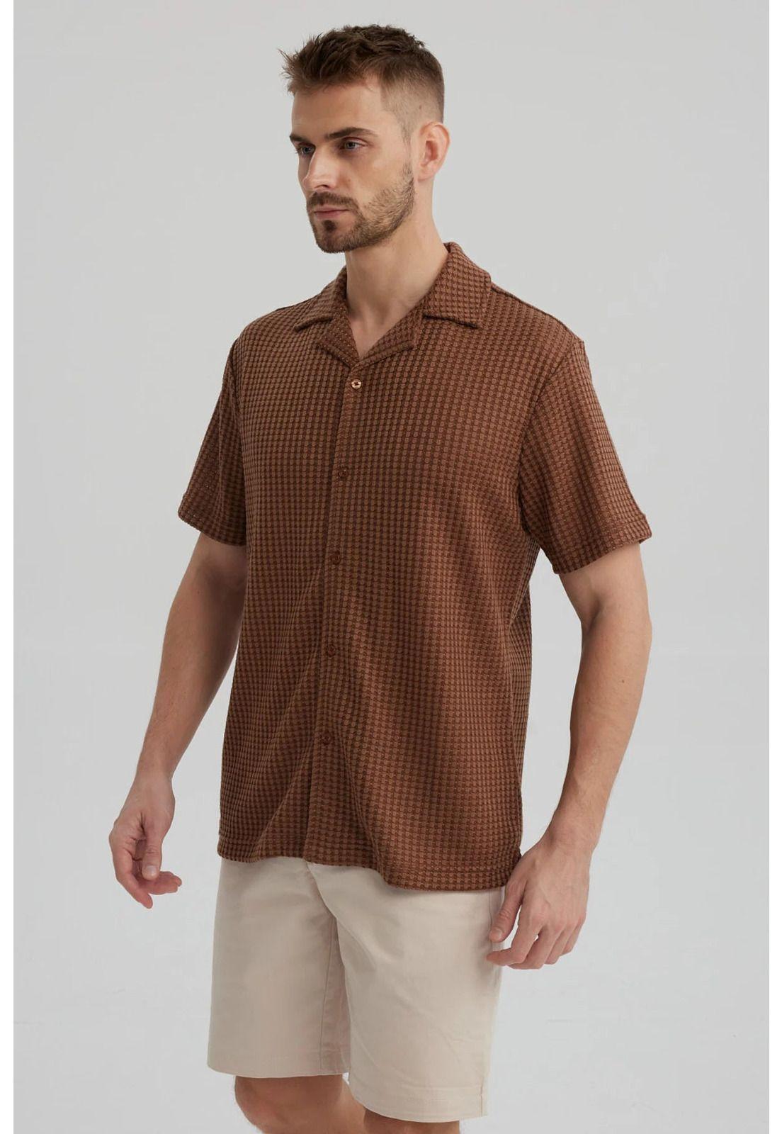 Camisa Hombre Slim Cuello Camisero Café-1