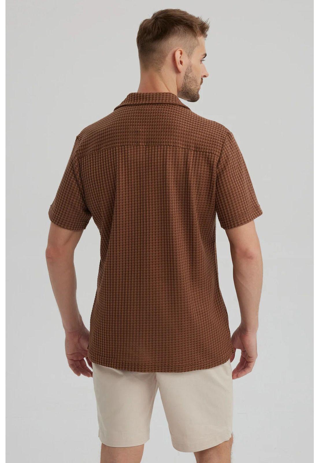 Camisa Hombre Slim Cuello Camisero Café-2