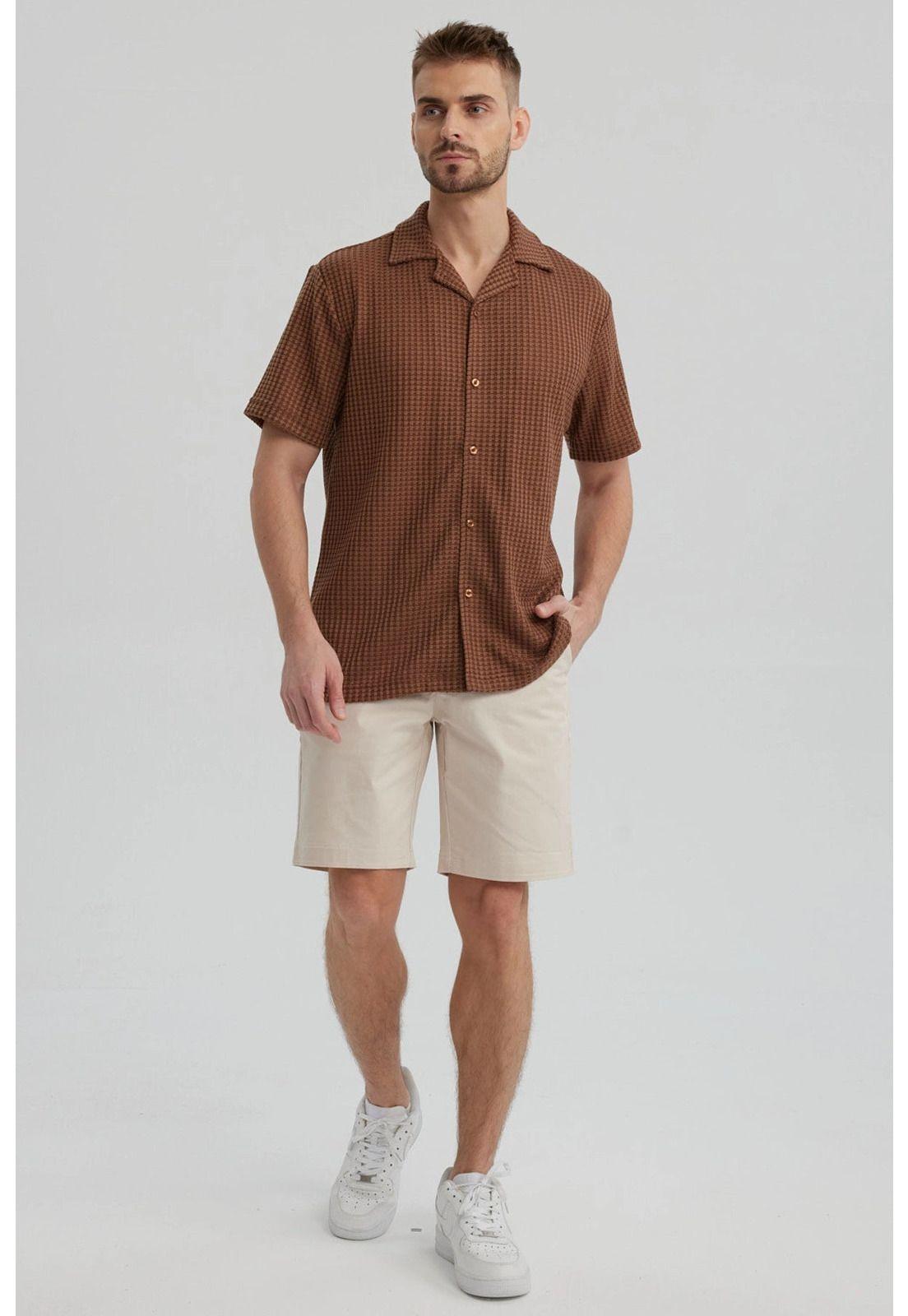 Camisa Hombre Slim Cuello Camisero Café-3
