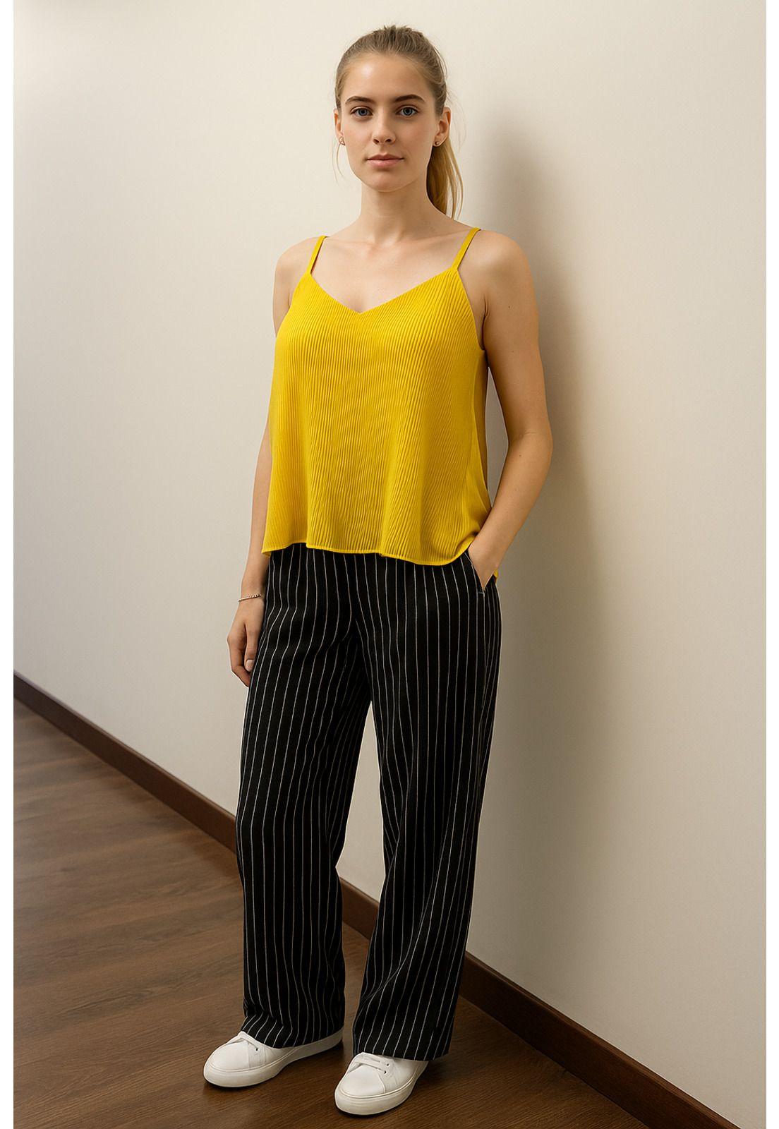Blusa Mujer Pabilo Plisada Amarillo-0