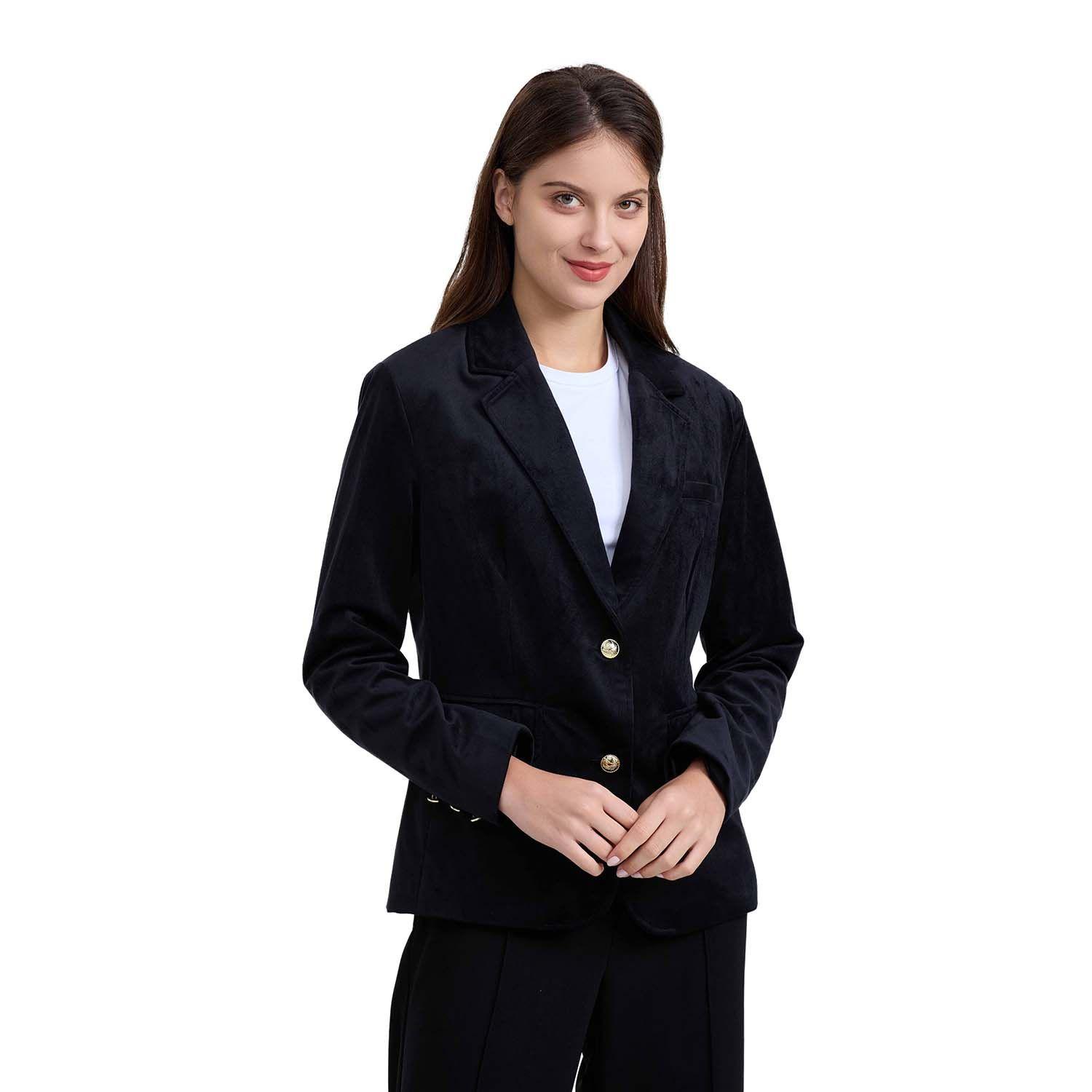 Blazer Mujer Terciopelo Con Solapa Negro-0