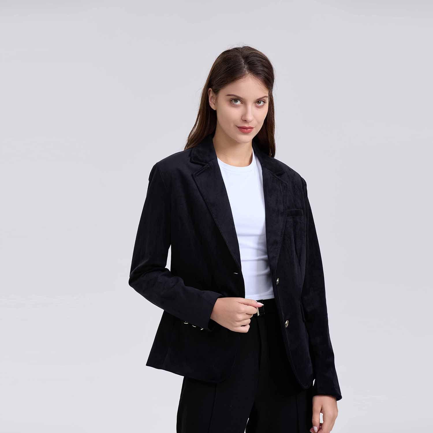Blazer Mujer Terciopelo Con Solapa Negro-1