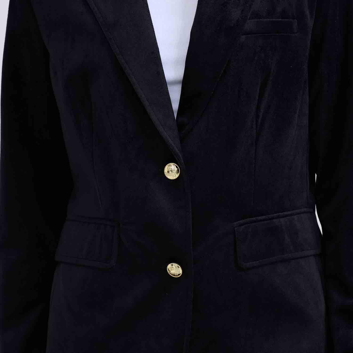 Blazer Mujer Terciopelo Con Solapa Negro-3