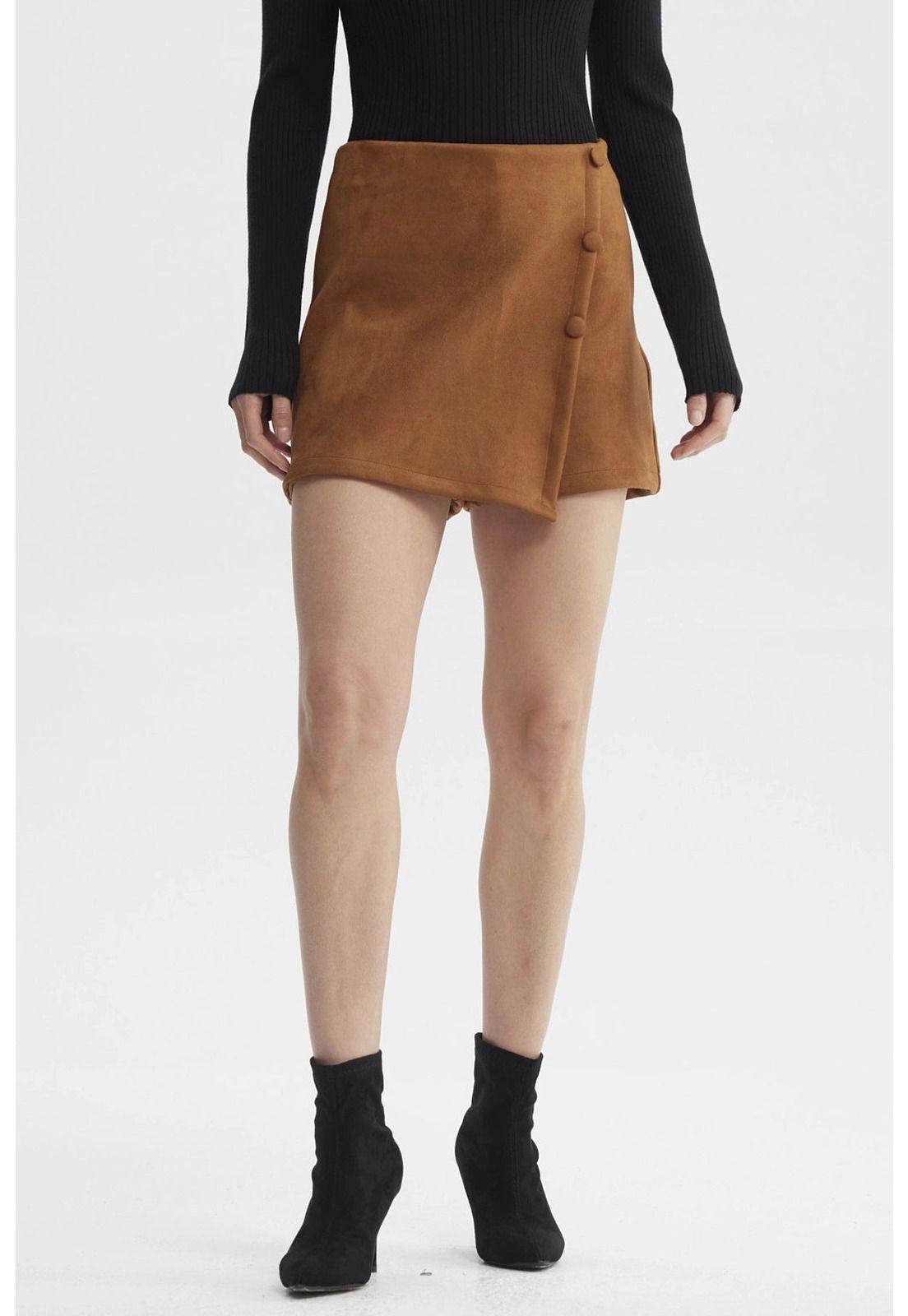 Falda Mujer Botones Laterales Camel-0