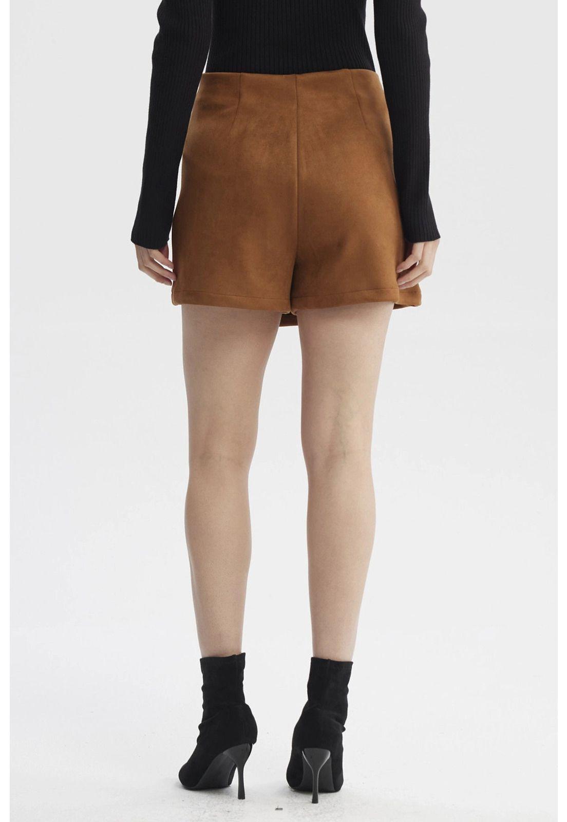 Falda Mujer Botones Laterales Camel-2