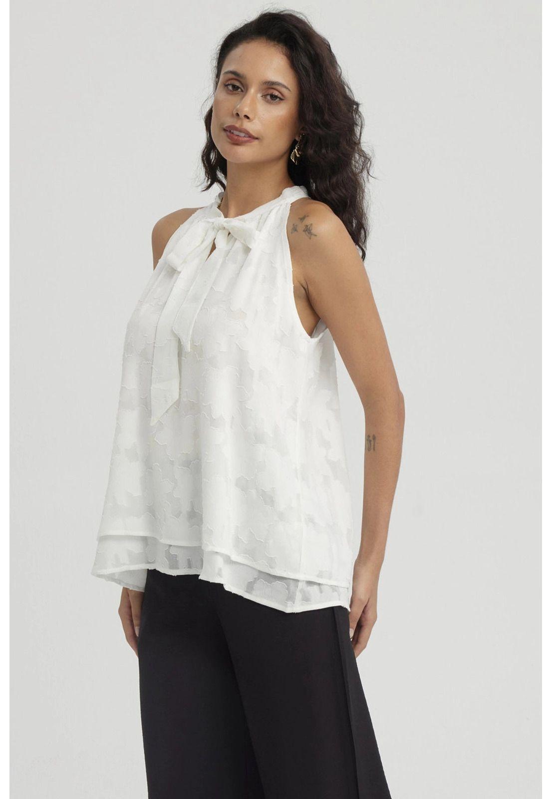Blusa Mujer Doble Capa Con Cinta Crudo-3