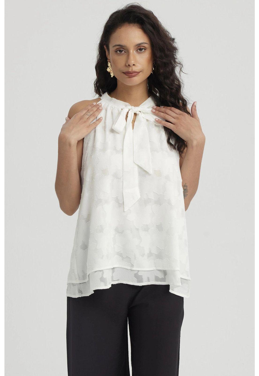 Blusa Mujer Doble Capa Con Cinta Crudo-4