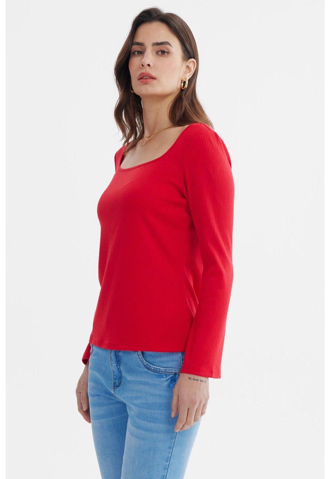 Polera Mujer Escote Bardot Rib Rojo-1