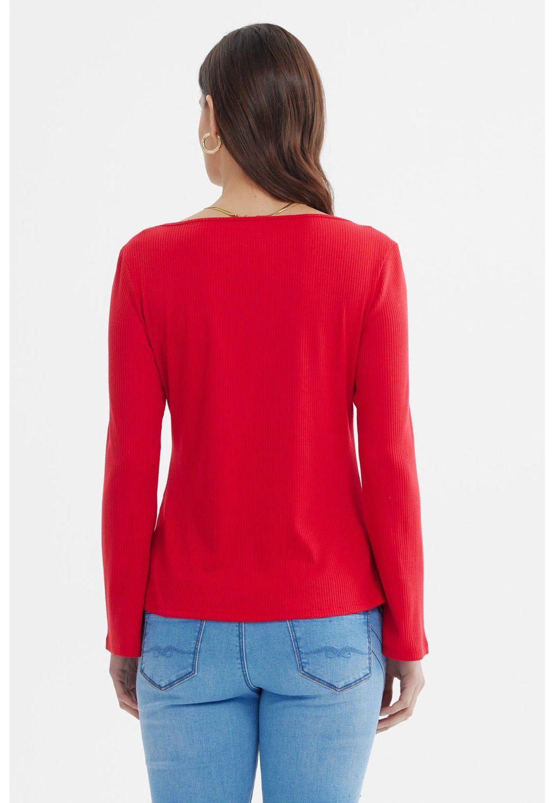 Polera Mujer Escote Bardot Rib Rojo-2
