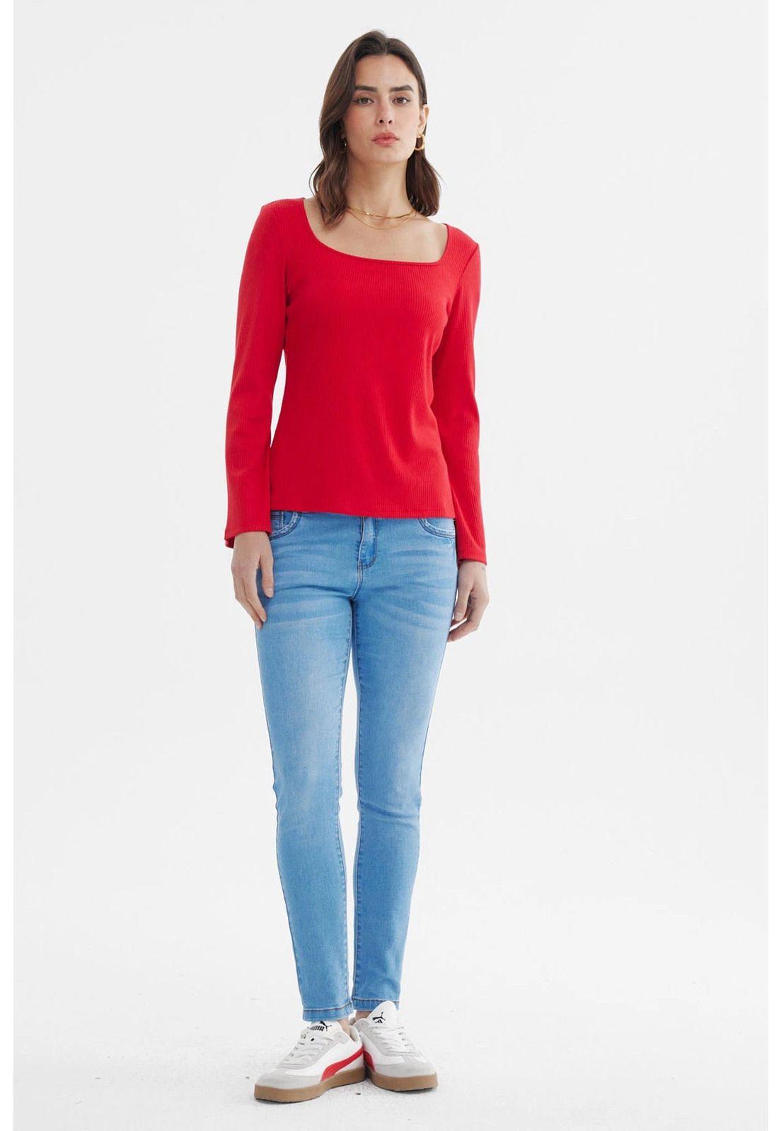 Polera Mujer Escote Bardot Rib Rojo-3