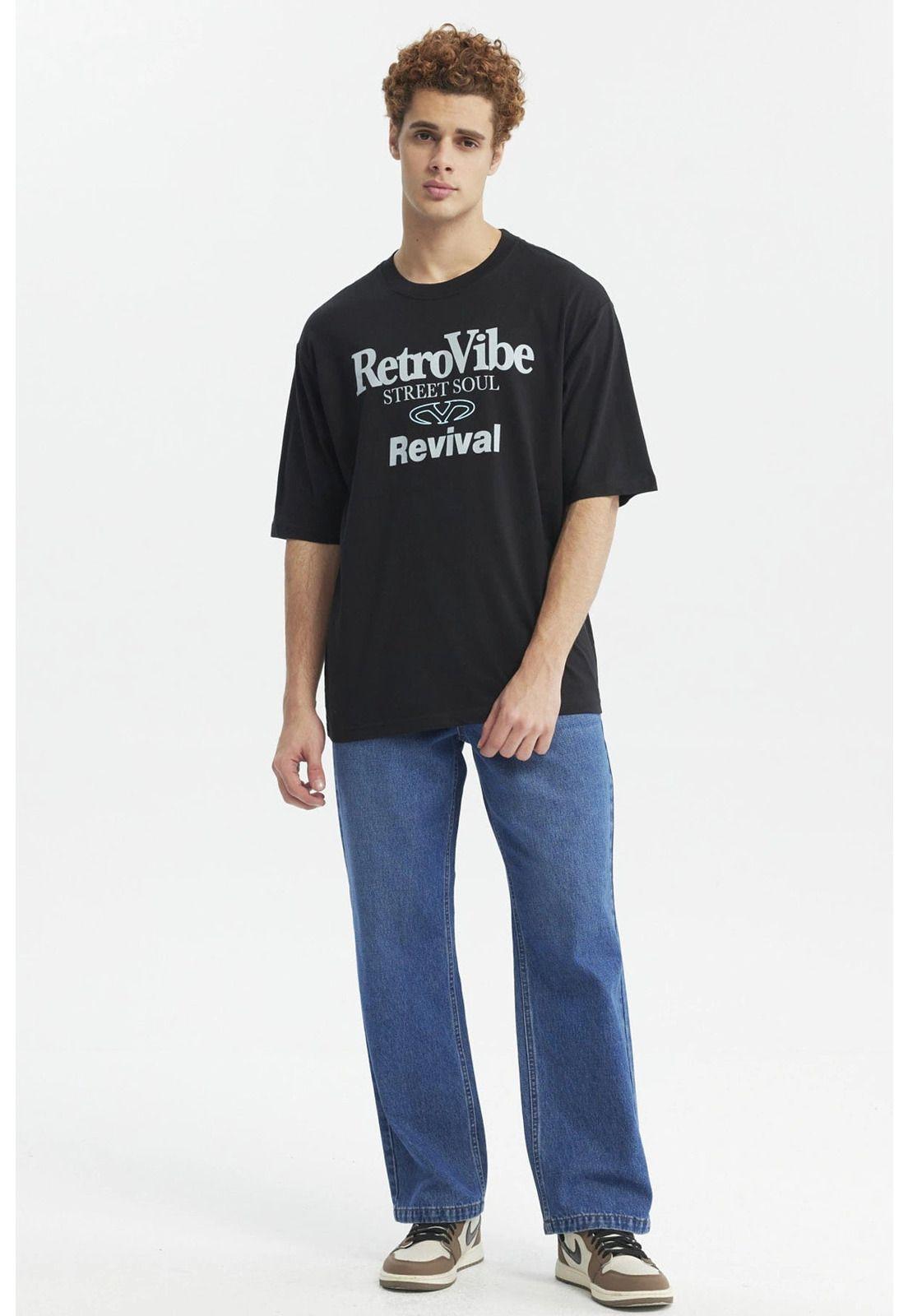 Polera Hombre Oversize Retro Print Negro-3