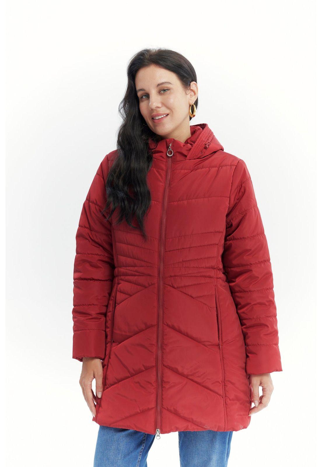 Parka Mujer Con Gorro Corte Rojo Oscuro-0