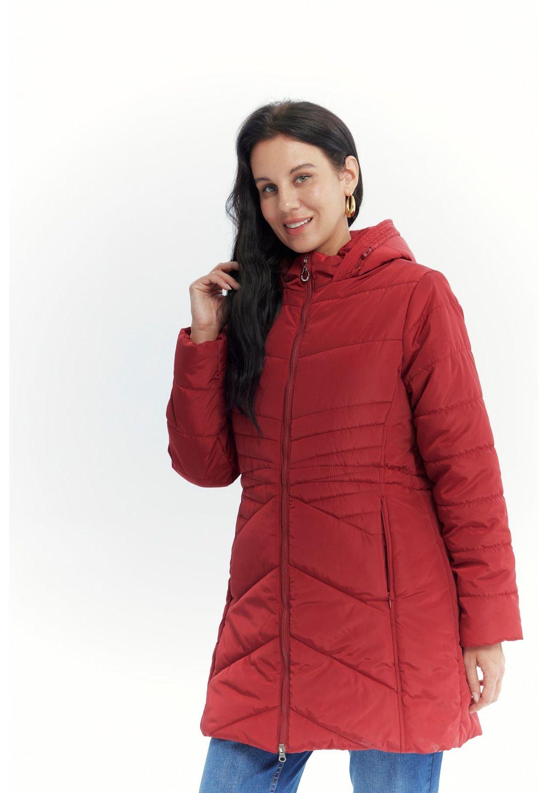 Parka Mujer Con Gorro Corte Rojo Oscuro-1