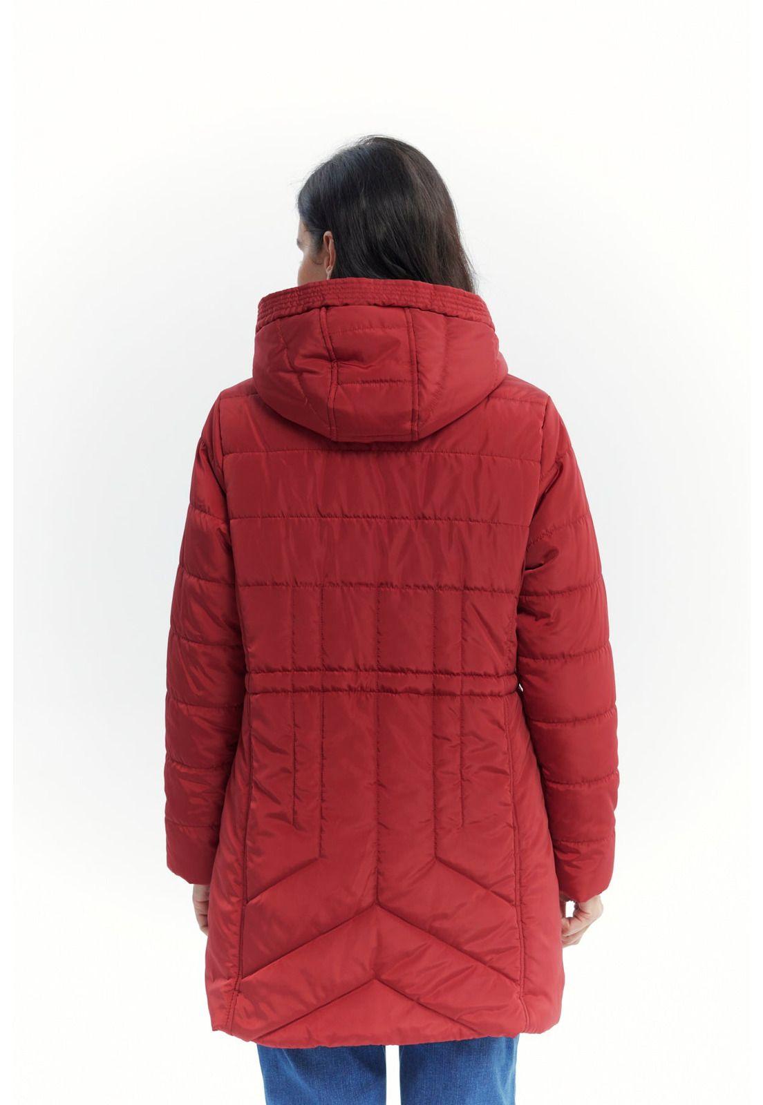 Parka Mujer Con Gorro Corte Rojo Oscuro-2