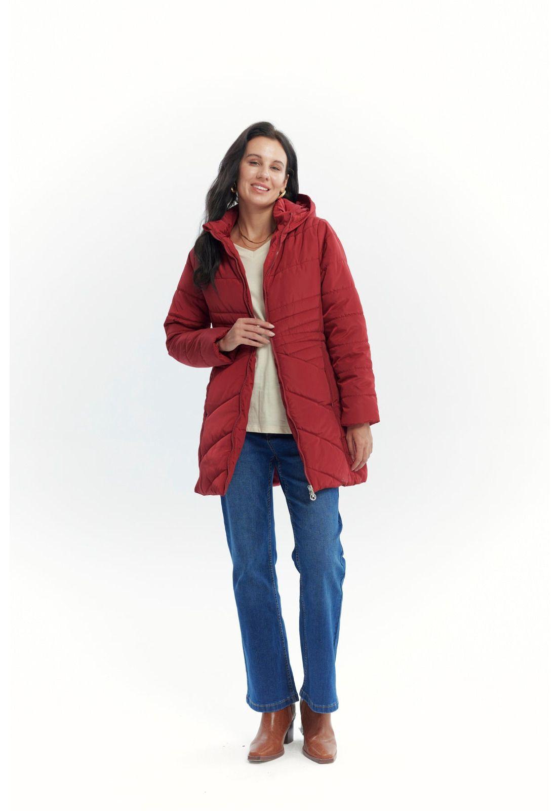 Parka Mujer Con Gorro Corte Rojo Oscuro-3