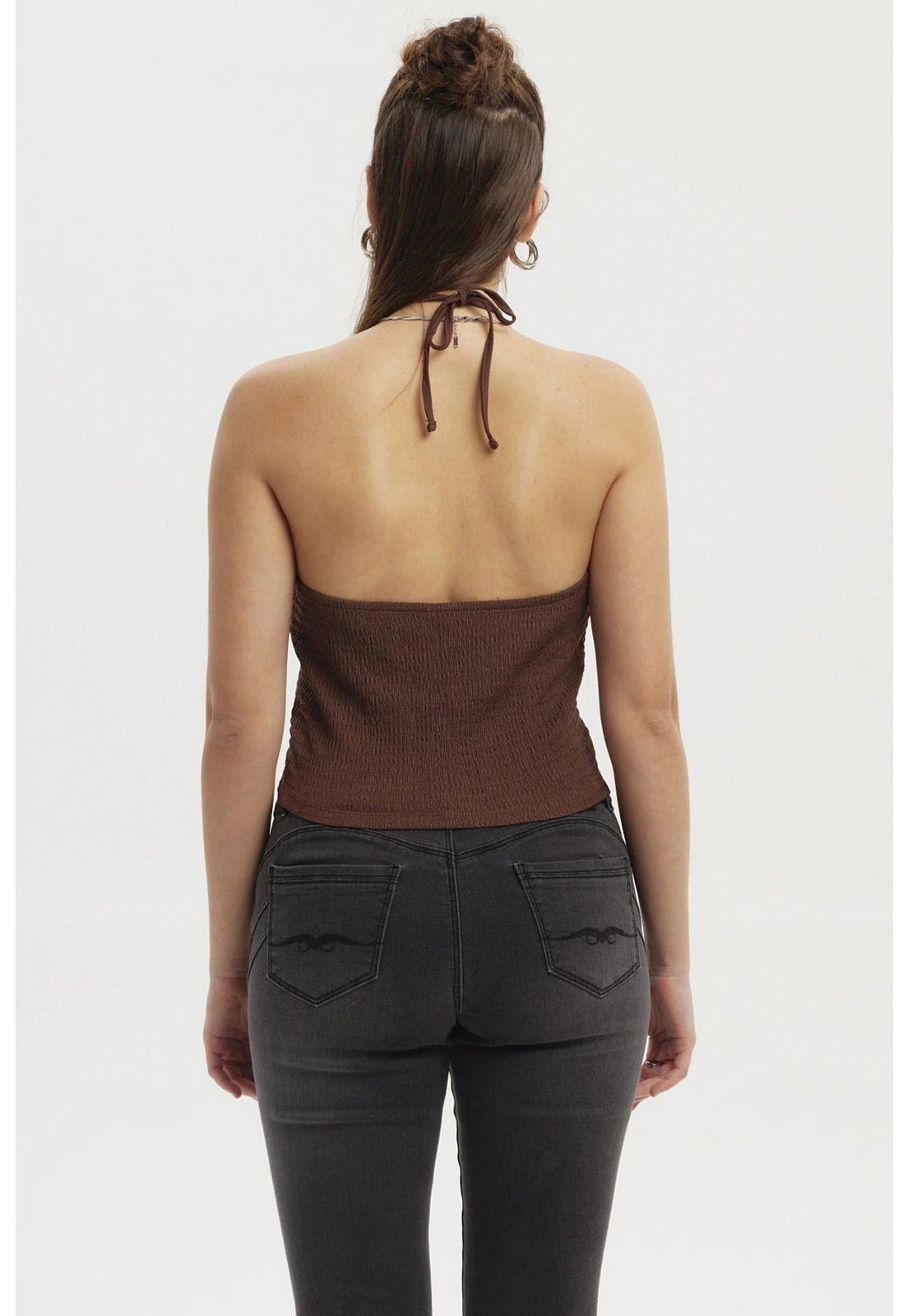 Polera Mujer Halter Café Oscuro-2