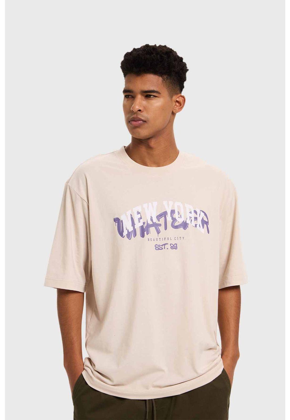 Polera Hombre College Graffiti Beige-0