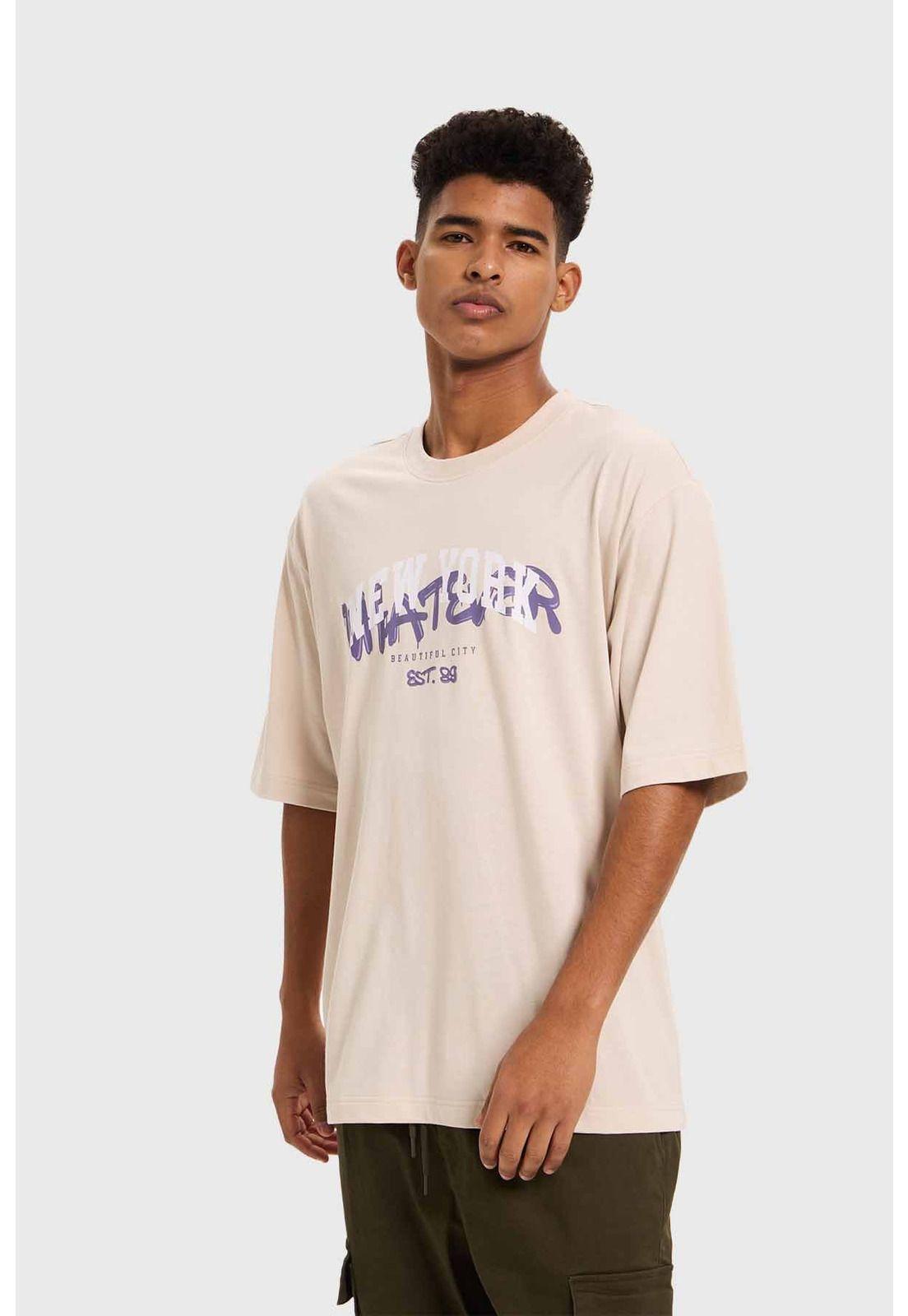 Polera Hombre College Graffiti Beige-1