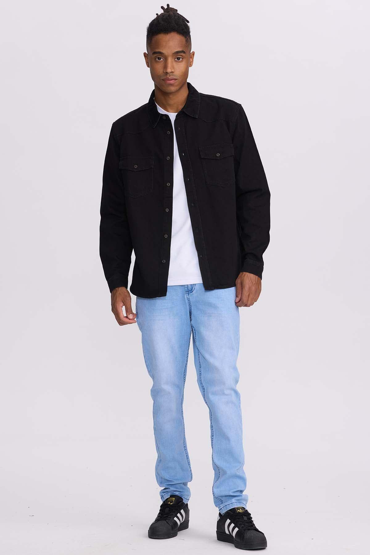 Camisa Hombre Denim Colores Negro-3