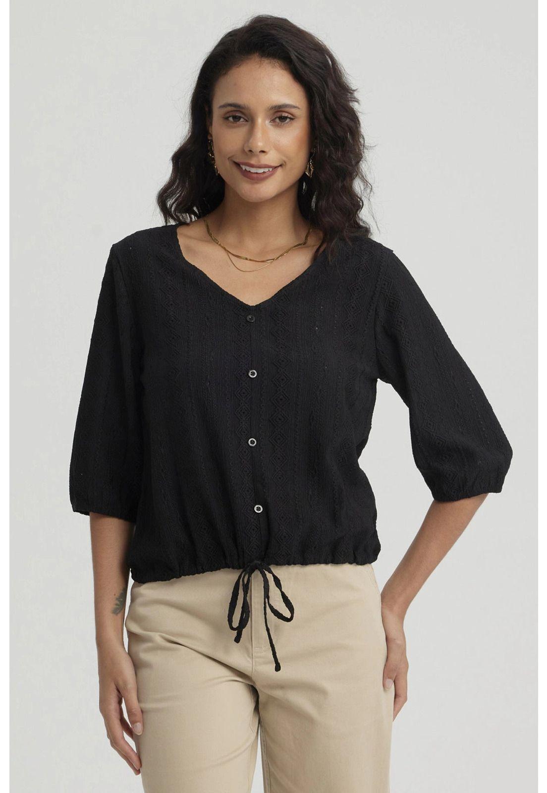 Polera Mujer Botones Decorativos Negro-0