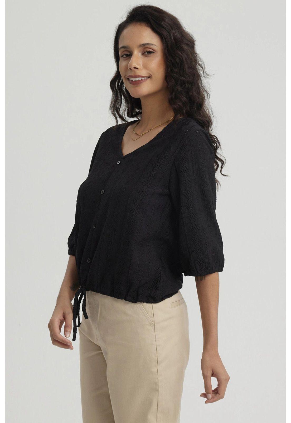 Polera Mujer Botones Decorativos Negro-3